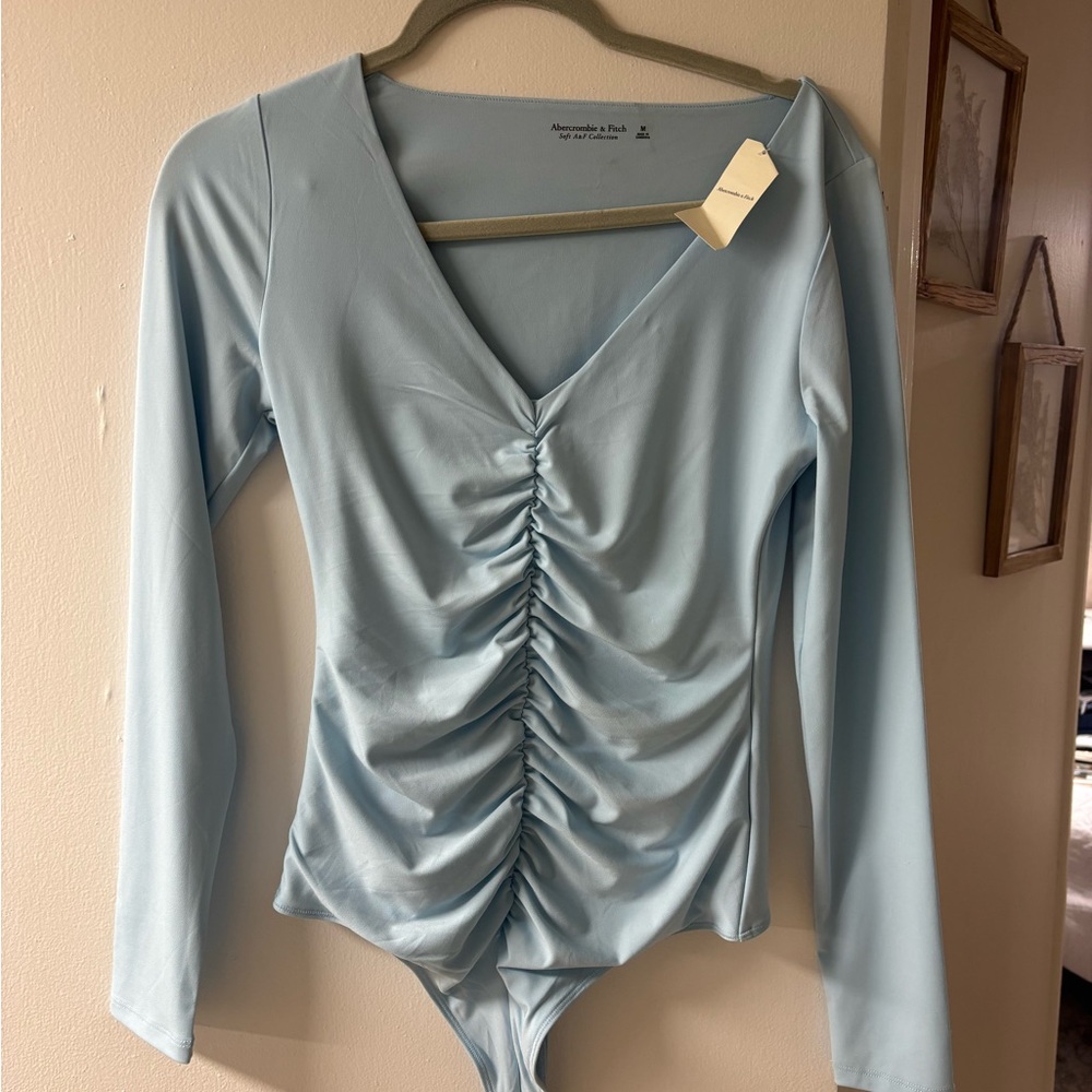 Abercrombie & Fitch Blue Ruched Long Sleeve Bodysuit